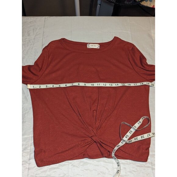 Pink Rose Women's Size Large Burnt Orange Long Sleeve Blouse With Twist Front - Picture 8 of 11